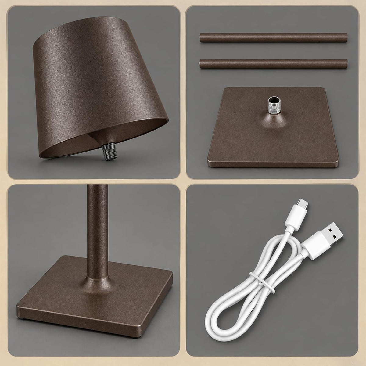 Fizrice Rechargeable Table Lamp Cordless Battery Operated, Brown 2 Pack