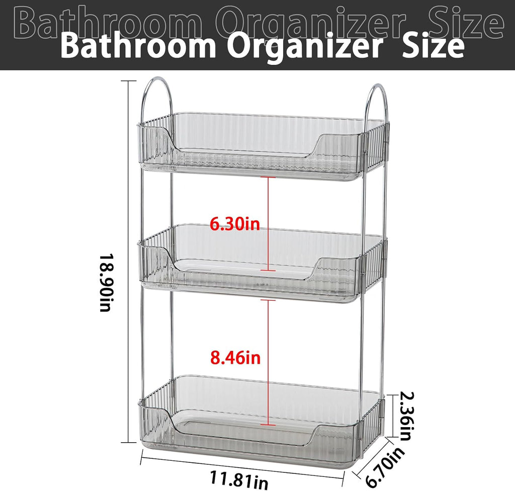 shuang qing 3 Tier Bathroom Counter Organizer Countertop Storage, Cosmetics Skincare Shelf Organizer, Makeup Organizer Perfume for Dresser Vanity Tray, Spice Rack Organizer for Kitchen - Gray