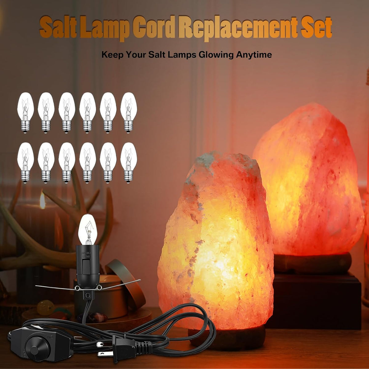VIHOSE Salt Lamp Cord Replacement Set 6 Pcs 5.9FT Power Cord with Dimmer Switch 18 Pcs C7 15w Lights Bulbs for Himalayan Rock Lamps Night Lights Decorative Replacement Accessory