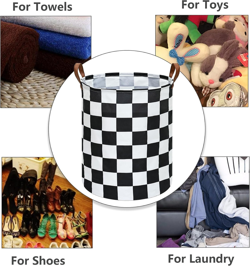 MAIZMZ Checkered Flag Canvas Storage Basket 63L Waterproof Laundry Hamper with Handles, Collapsible Racing Themed Organizer Bin for Boys Bedroom, Toys, Clothes, Gift Giving