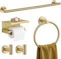 TURS Brushed Gold 5-Piece Bathroom Hardware Set Towel Bar Set SUS304 Stainless Steel Towel Racks for Bathroom Wall Mounted, 23.6-Inch