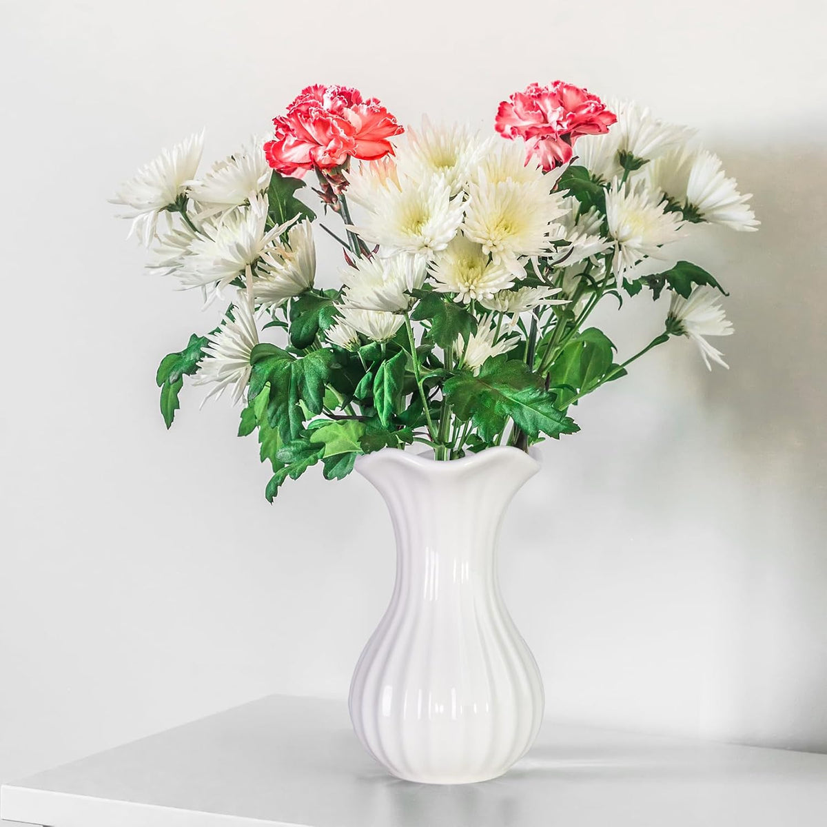 White Ceramic Vase, Small Vase for Home Decor, Flower Vase Centerpiece