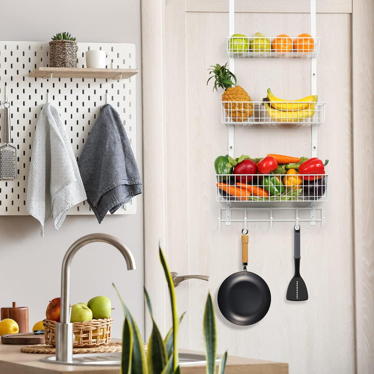YBING Over The Door Organizer with Hooks, 3 Tier Door Hanger, White
