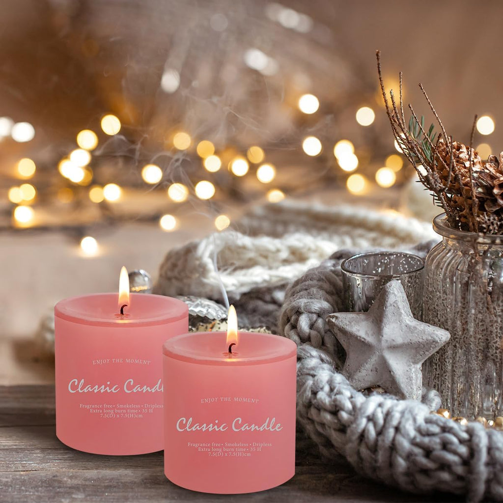Set of 3 Pink Pillar Candles 3" x 3" Unscented for Weddings Home Holidays Relaxation Spa Church