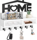 VIS'V Key Holder Wall Mount, Decorative Wood Mail and Key Organizer, White