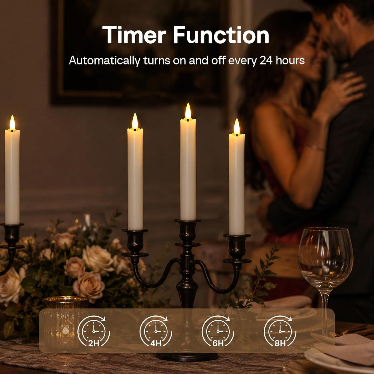 Rechargeable LED Taper Candles with Remote Timer, Flameless Ivory Real Wax Set of 6 with Charging Station, Flickering 3D-Wick Warm Light Candlesticks for Home Decor (0.78" x 7")