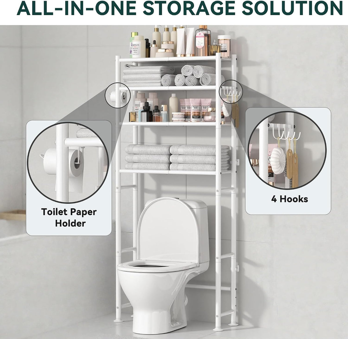 GloTika 4-Tier Over The Toilet Storage Shelves, White