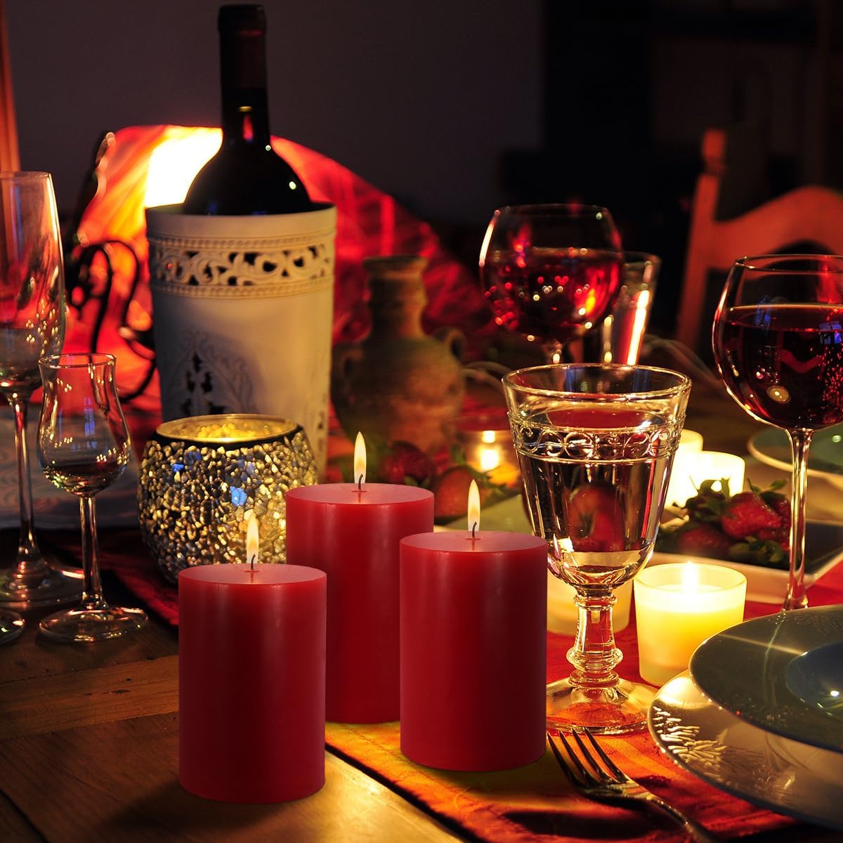 6 Pk 2.75x3.25 Red Pillar Candles Unscented Dripless Home Decor