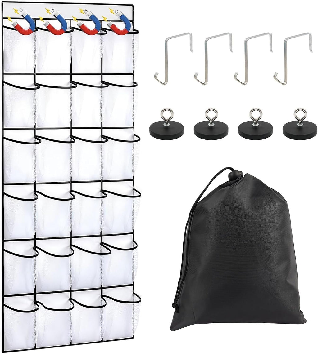Esoes Cruise Ship Magnetic Door Organizer, 24 Pockets Magnetic Behind the Door Shoe Rack-4 Strong Anti-Scratch Magnets, Over the Door Organizer Cruise Essentials Storage for Cruise Cabin Travel