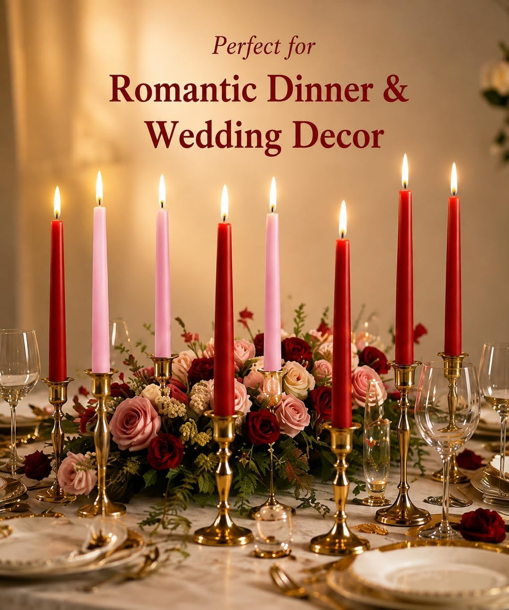 6 Pack Red 6 Pack Pink Taper Candle for Romantic Wedding Home Decor