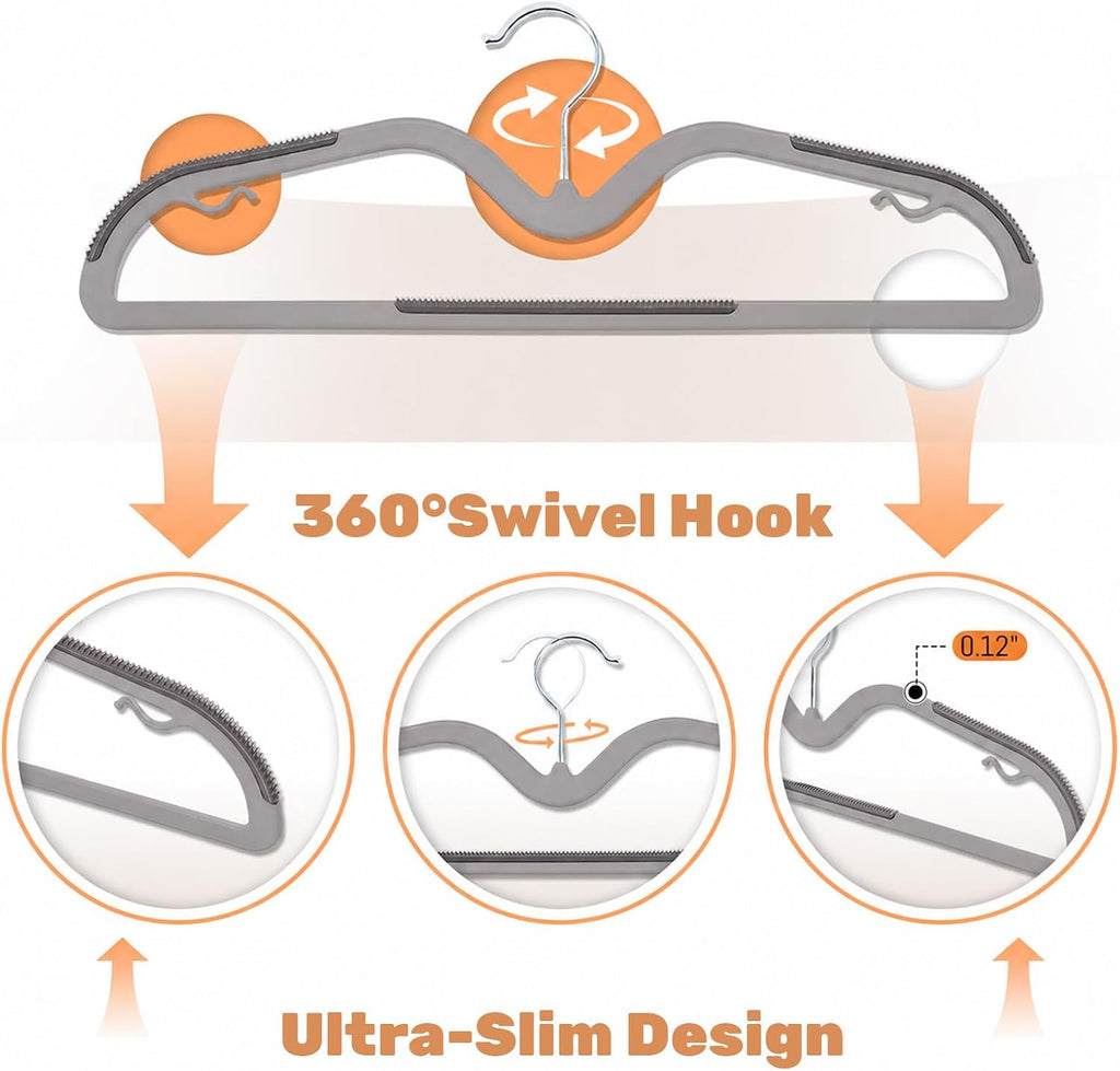 Sishynio 20 Pack Short Neck Plastic Clothes Hangers, Non-Slip Pads, Gray