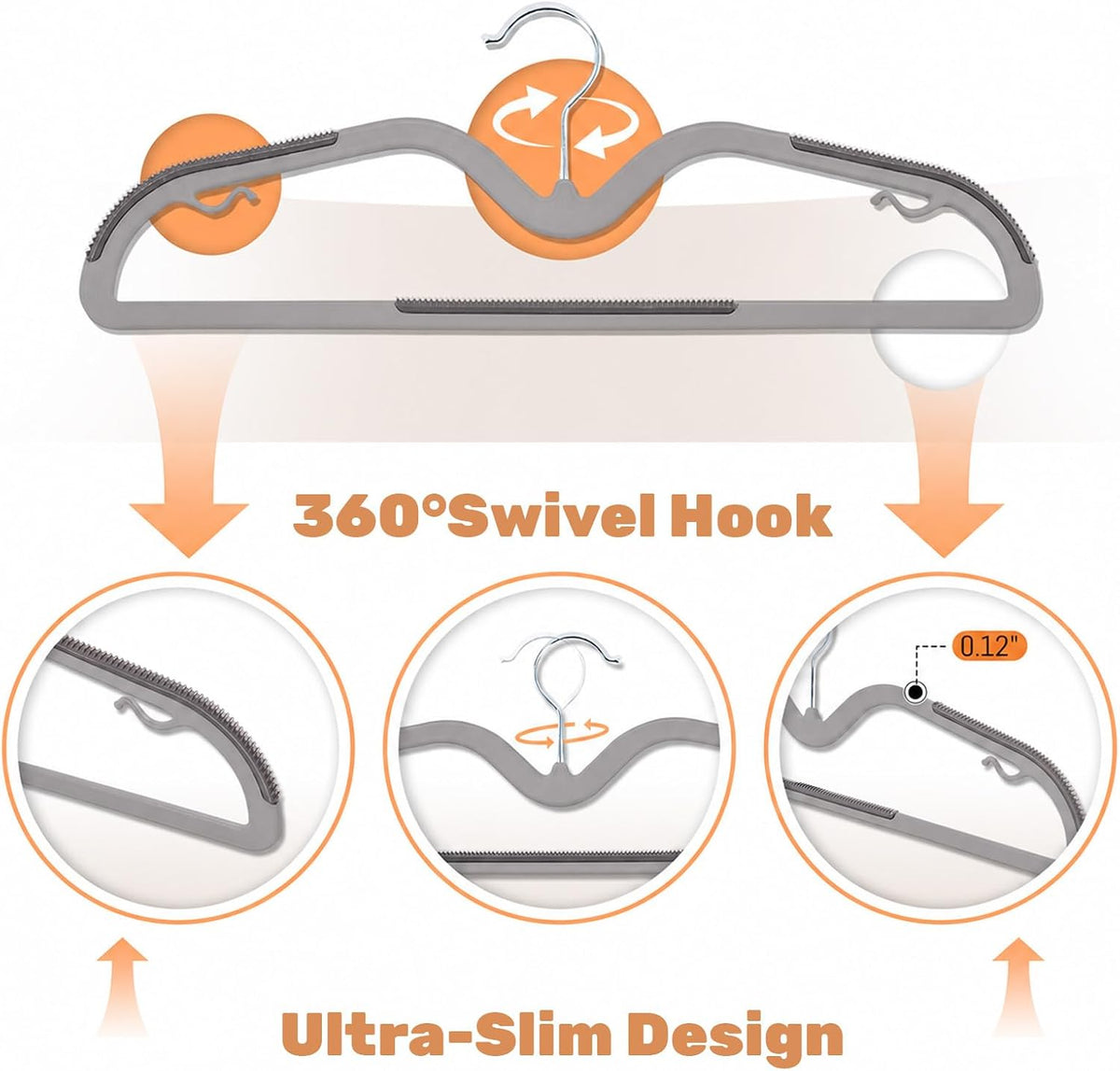 Sishynio 20 Pack Short Neck Plastic Clothes Hangers, Non-Slip Pads, Gray
