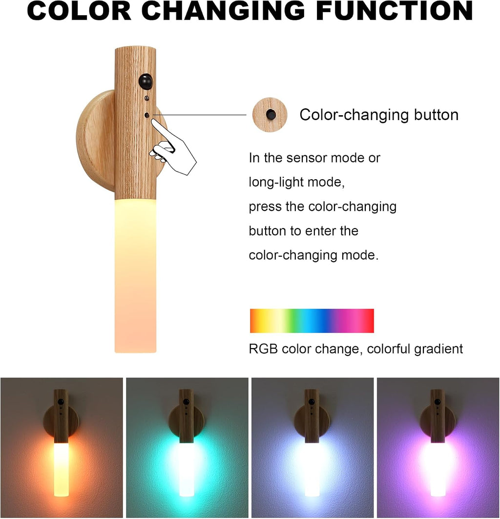 Wood Motion Sensor Night Light RGB Stairway Wall