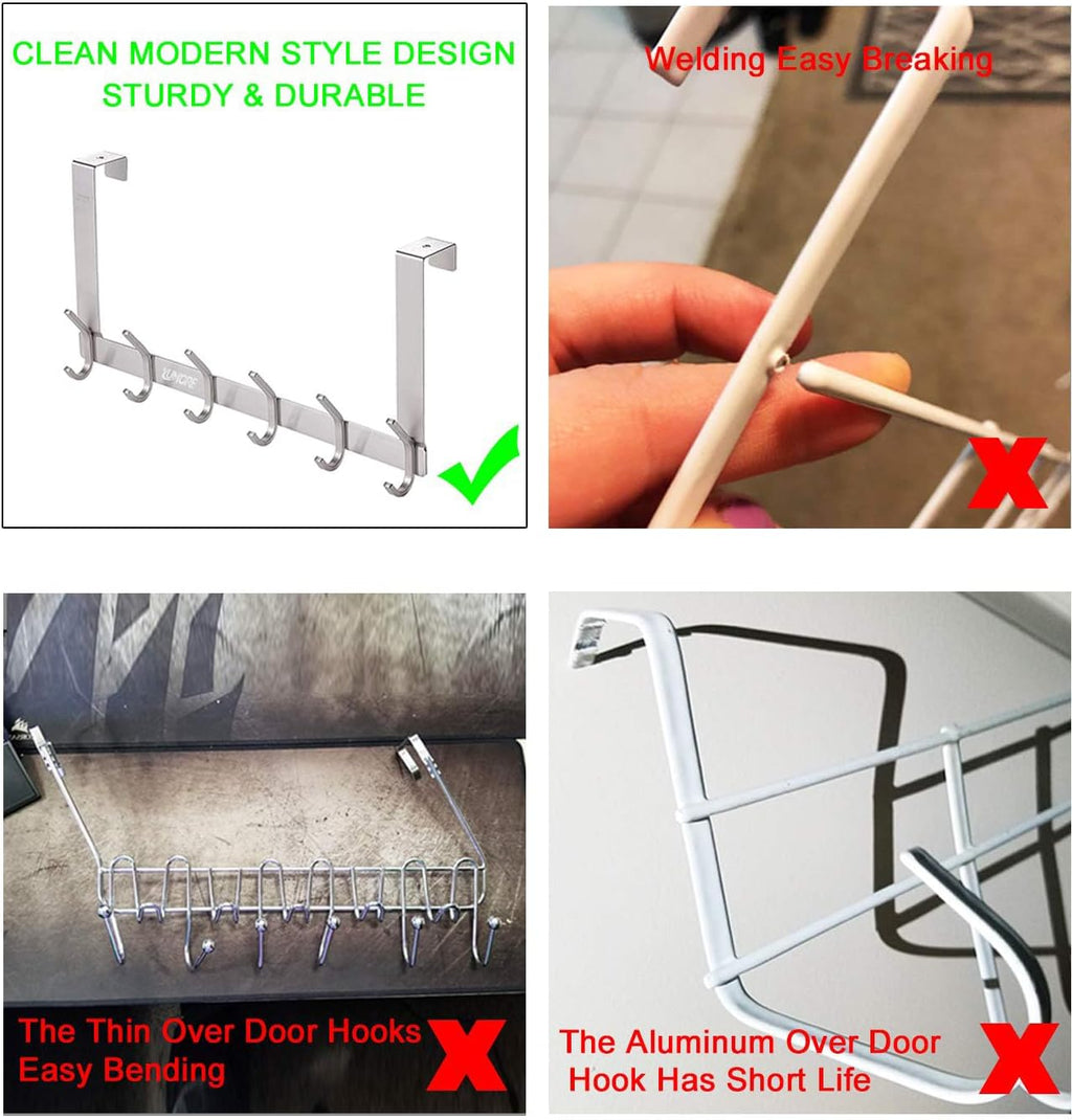 YUMORE Over The Door Hooks, Heavy Duty Door Hanger, Brushed Finish