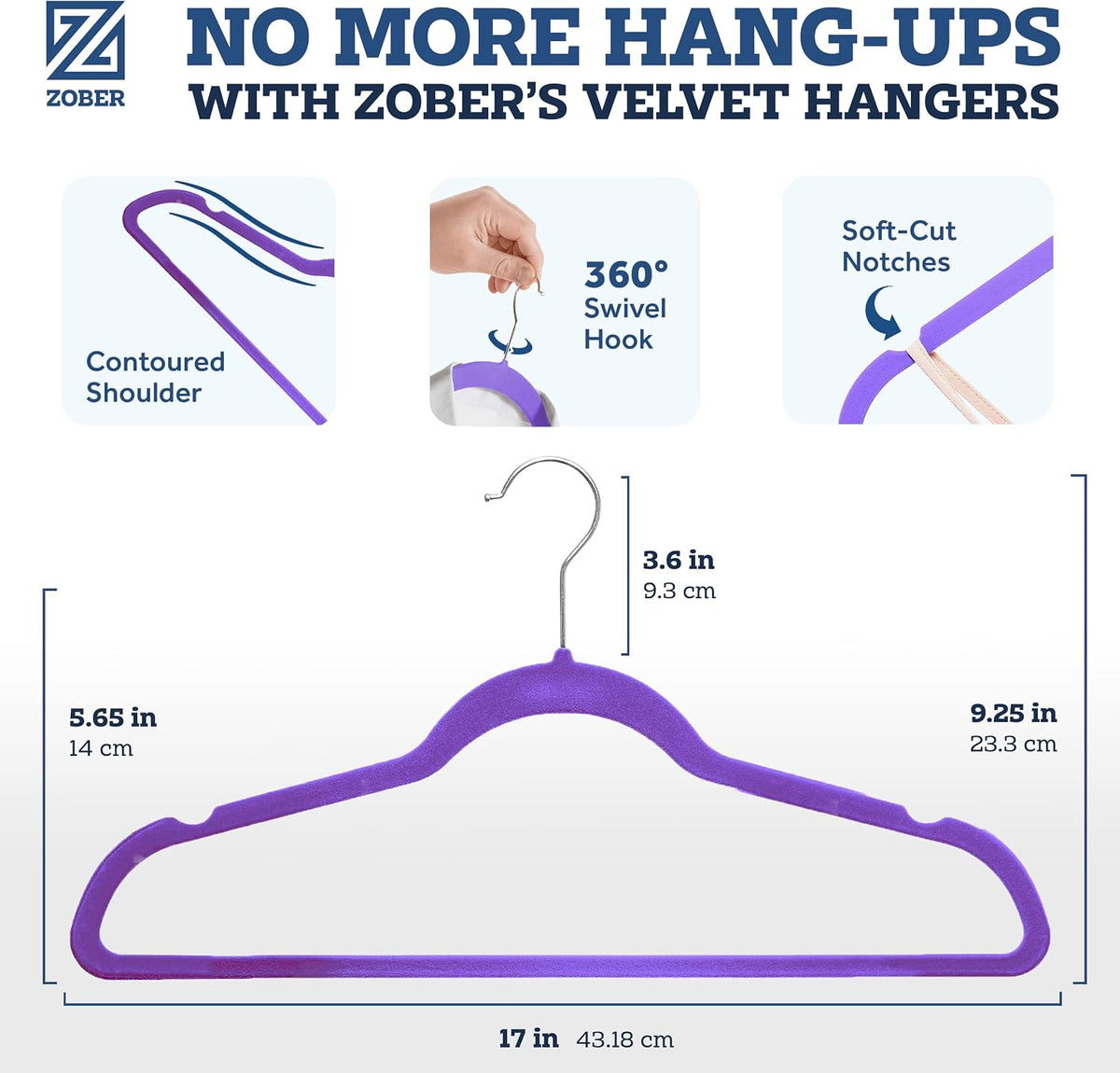 Zober Purple Velvet Hangers 50 Pack, Slim Non Slip Clothes Hangers