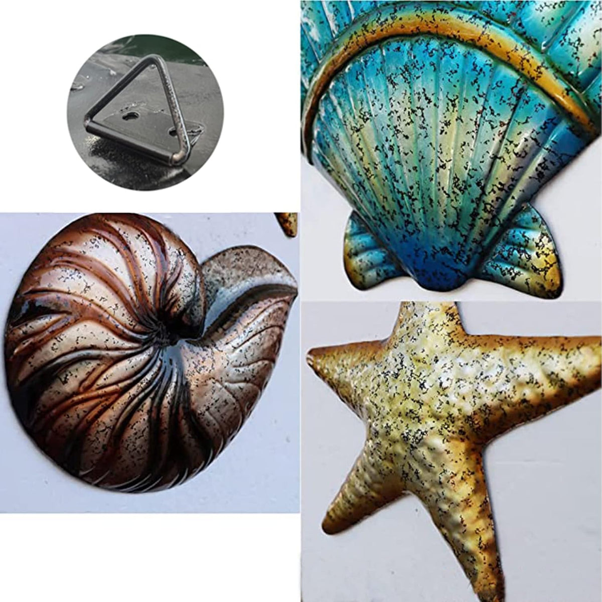 3 Pcs Metal Beach Wall Decor Sea Star Shell Conch Metal Decor Wall Hanging