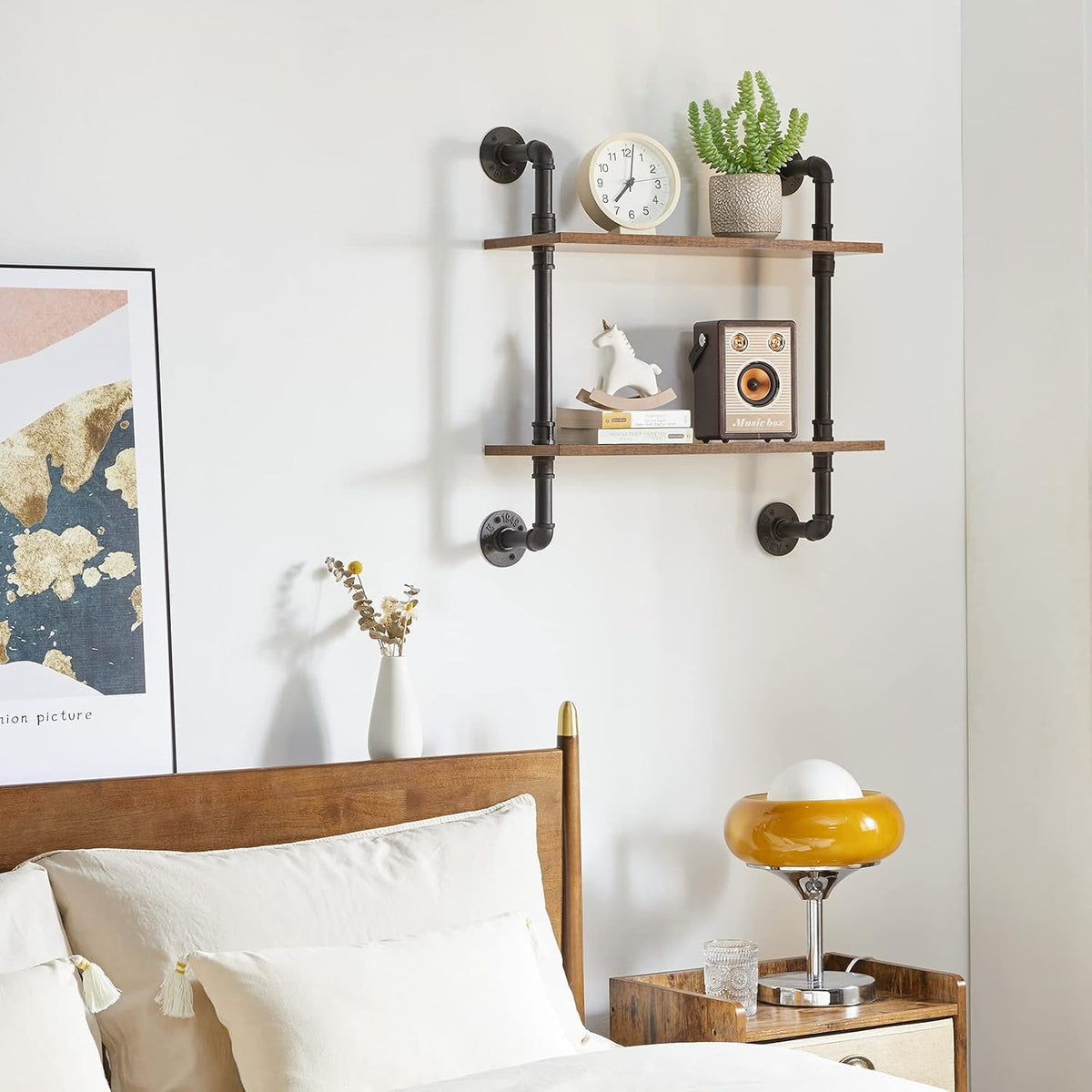 YMYNY 2 Tier Wall Mounted Floating Shelf 24x7.8x28.5 Rustic Brown HRF-TM004