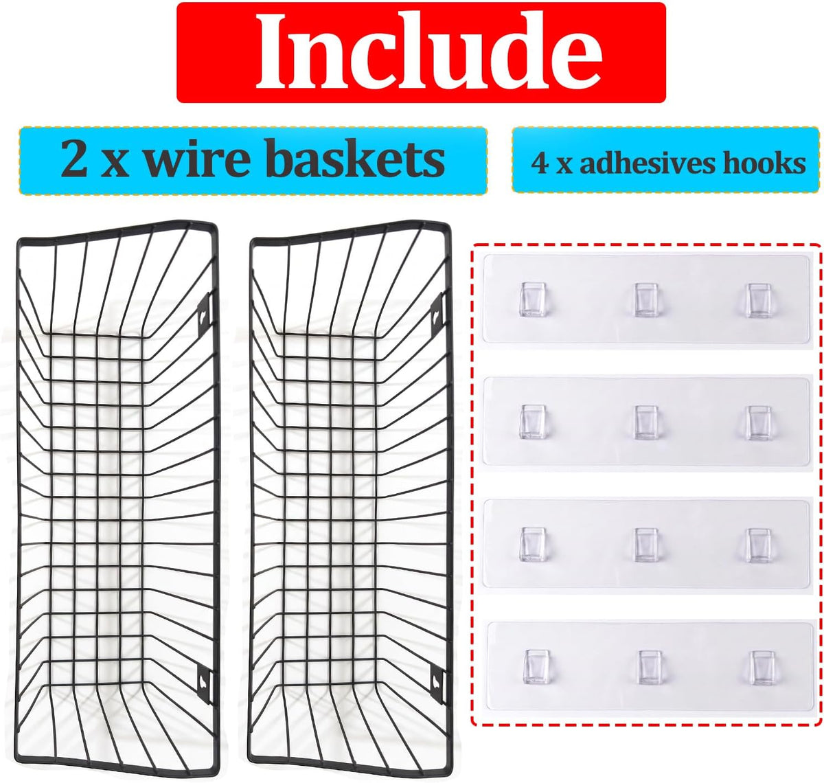 2 Set Cabinet Door Organizer, Adhesive Hanging Wall Storage Basket, Black
