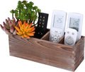 WuGeShop Wood Remote Control Holder 4 Compartments, Rustic Wooden Table Remote Caddy, Multi-use Desktop TV Remote Storage Organizers for Controller, Phones, Stationery, Office Supplies