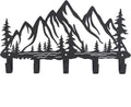 Metal Mountain Coat Hooks Wall Art Decor-Mountain Hangers and Key Holder-Clothes Hat Rack and Backpack Hanger Decor for Storage, Living Room, Hallway, Office (Black)