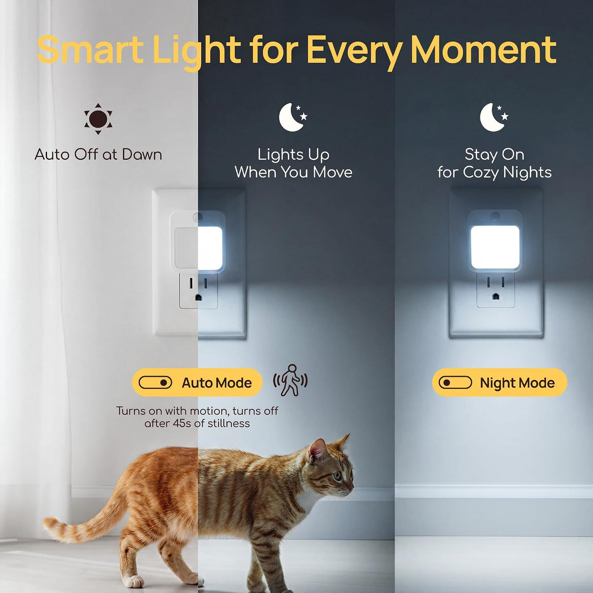 Plug-in LED Night Light with Automatic Motion Sensor, Cool White, 4-Pack