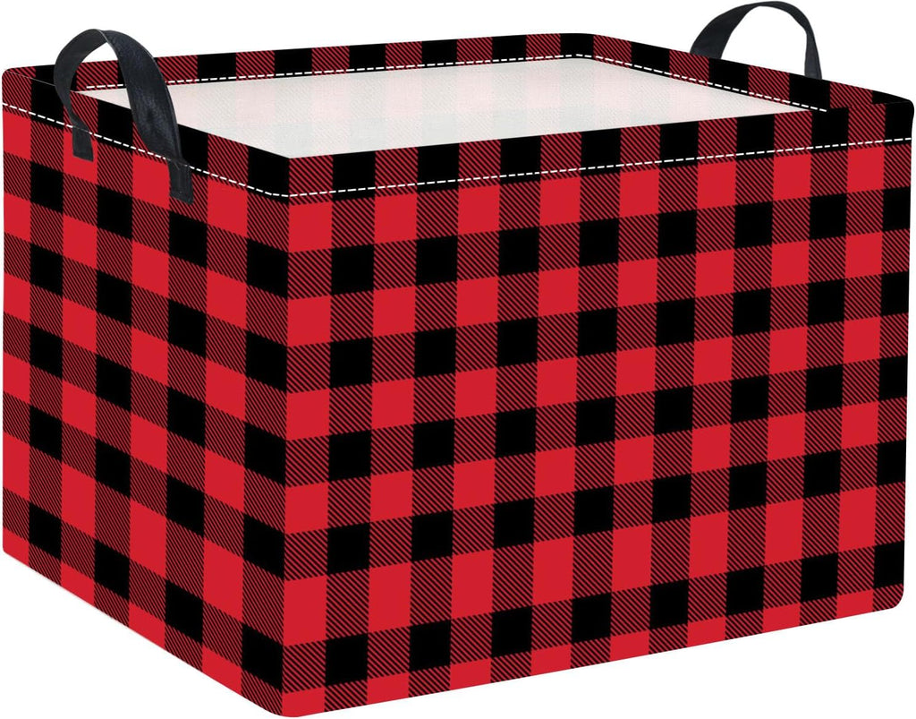 Rectangular Storage Basket for Boys Kids Basket Storage Bin Organizer Box(Red Checkered)
