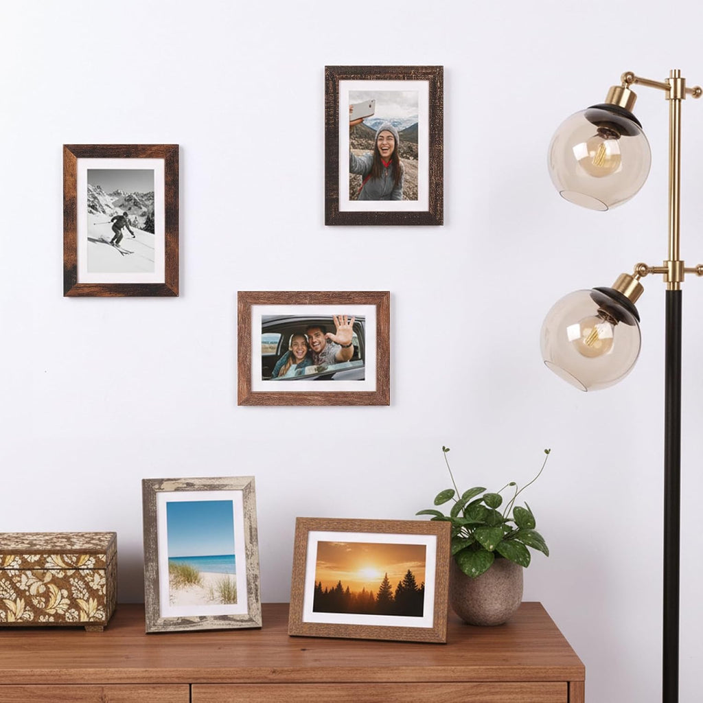 Fixwal 5x7 Picture Frames Set of 5 with Tempered Glass, Vintage Distressed