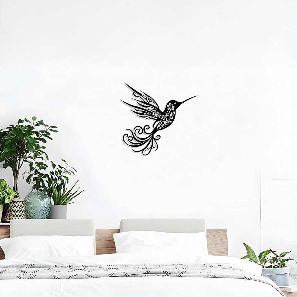 Harikikochuu Metal Hummingbird Wall Decor - Abstract Hummingbird Outdoor Wall Art Metal Bird Wall Decor for Garden Patio (Black, 11.8 x 11in)