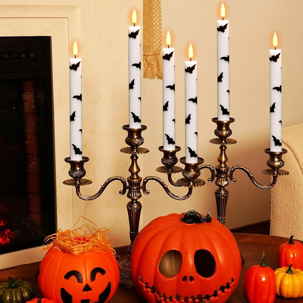Bats Decal Flameless LED Taper Candles with Remote and Timer