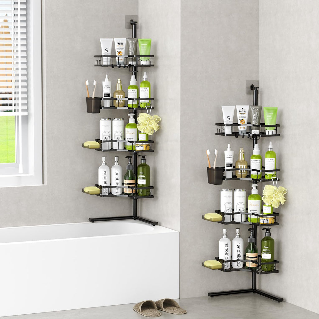 Standing Corner Shower Caddy - 4-Tier Rustproof Adjustable Shower Shelves