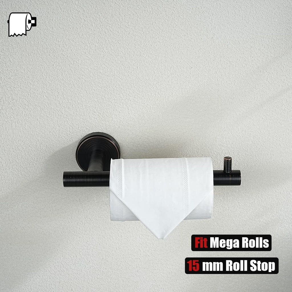 JQK Toilet Paper Holder Oil Rubbed Bronze, 5 Inch 304 Stainless Steel Thick 0.8mm Tissue Paper Dispenser for Bathroom, Hold Mega Rolls Wall Mount, TPH100-ORB