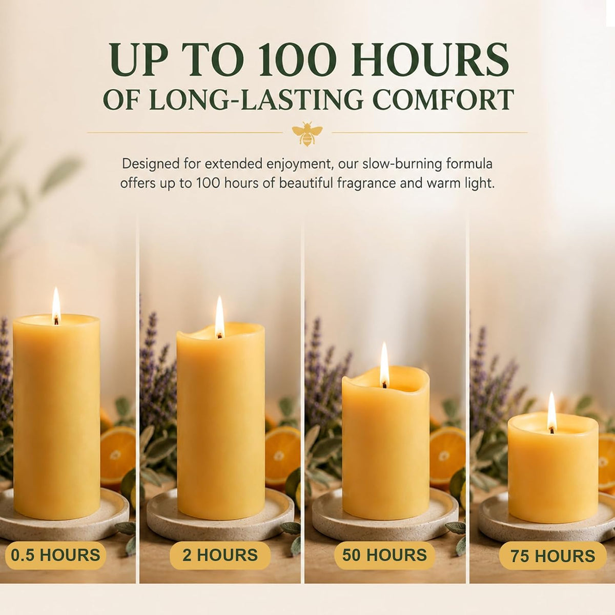 Bergamot Beeswax Blend Pillar Candle, Up to 90 Hours