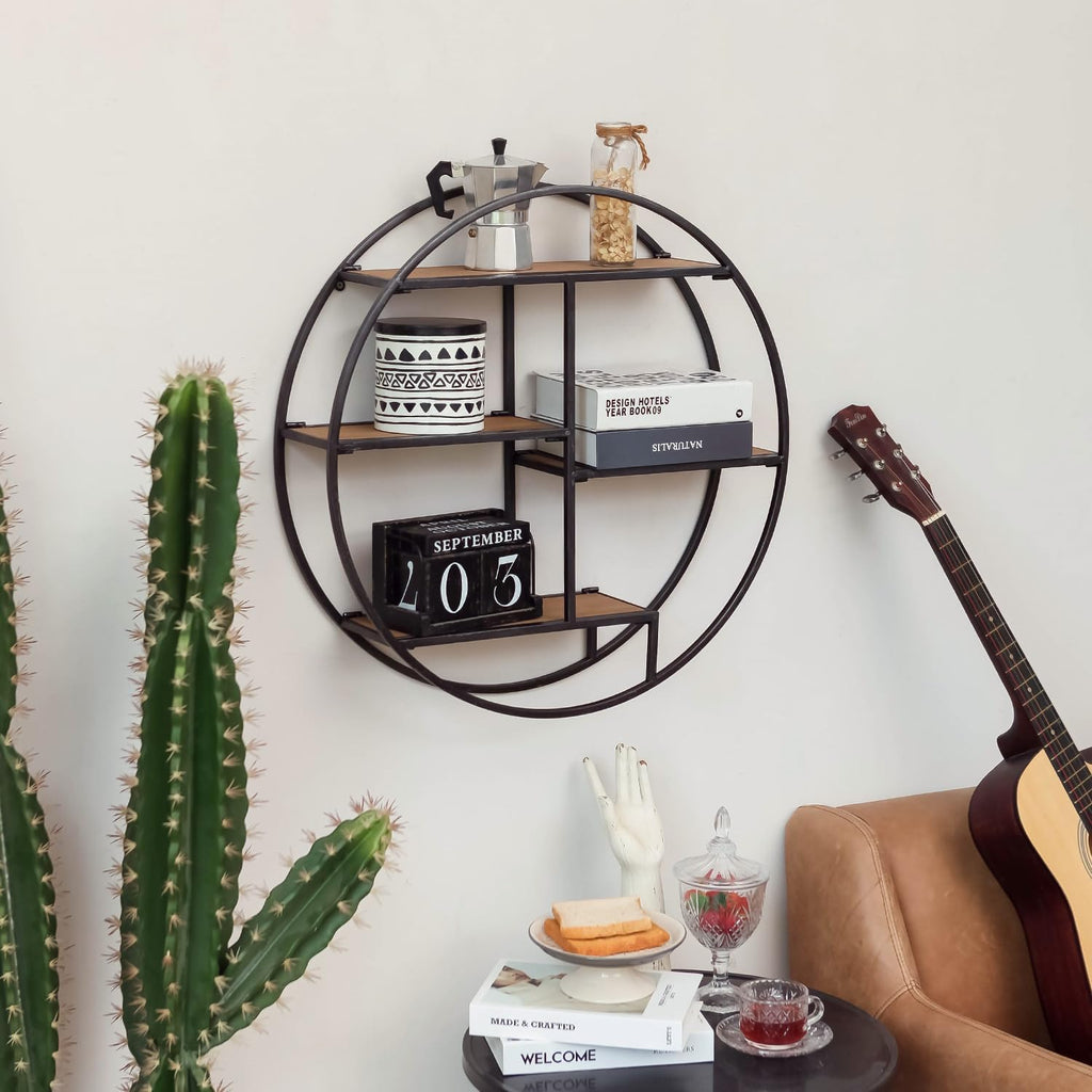 4 Tier Industrial Style Foldable Round Wall Shelves