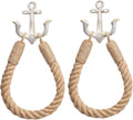 2 Pcs Nautical Rope Toilet Paper Holder Wall-Mounted Towel Ring Nautical Toilet Paper Holder with Metal Hooks Coastal Towel Rack Natural Antique Rope(White+White)