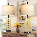CINSARY 27“ Beige Boho Rattan Table Lamps with Night Light, Natural Bedroom Lamps Set of 2 with USB A+C Charging Ports, Rustic Farmhouse Woven Wicker Bedside Nightstand Lamp for Living Room End Tab