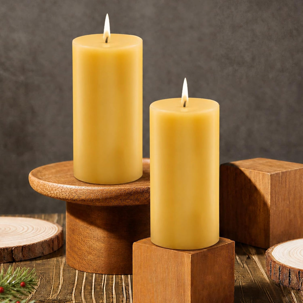 Natural Beeswax Pillar Candles Non Toxic, 240H Long Burning, 2"x4", 2Pack