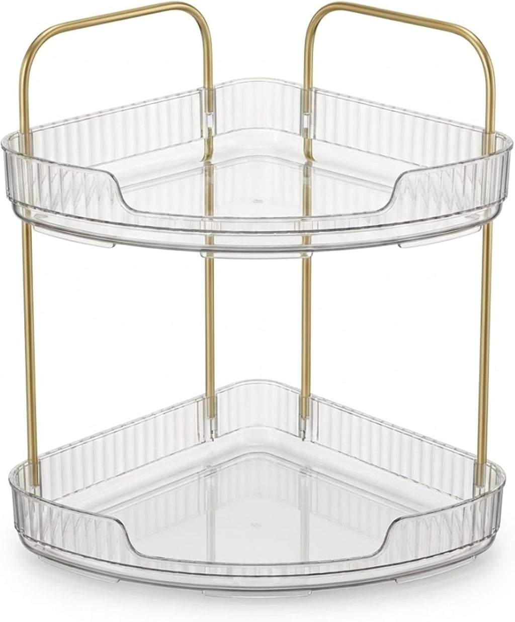 2-Tier Acrylic Corner Bathroom Organizer, 9" x 9" x 11" Large Round Countertop Shelf with Handle, Clear Acrylic Skincare & Makeup Storage Tray, Waterproof Vanity Organizer for Kitchen & Dresser