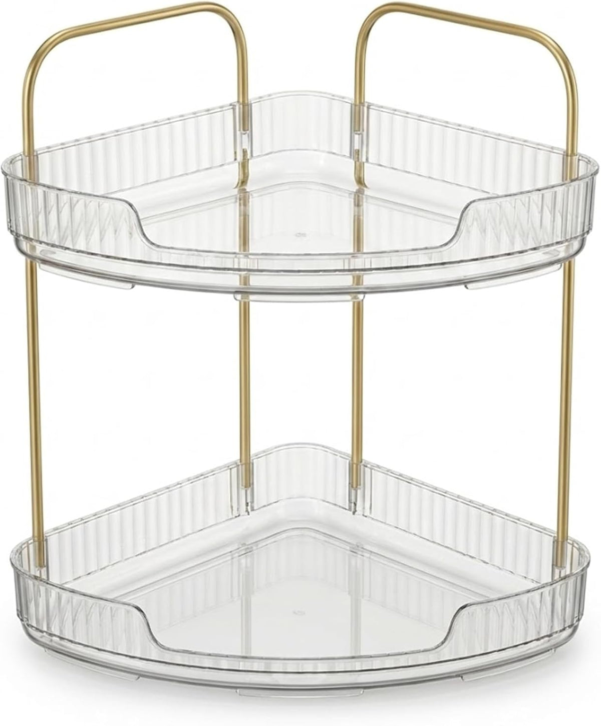 2-Tier Acrylic Corner Bathroom Organizer, 9" x 9" x 11" Large Round Countertop Shelf with Handle, Clear Acrylic Skincare & Makeup Storage Tray, Waterproof Vanity Organizer for Kitchen & Dresser