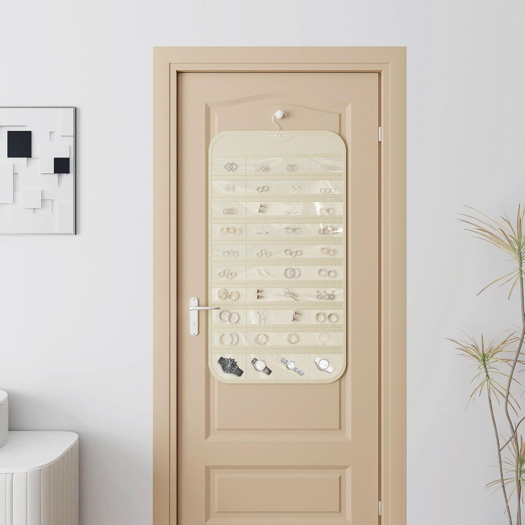 Hanging Jewelry Organizer 80-Pocket Double-Sided Storage, 2-Pack, Beige