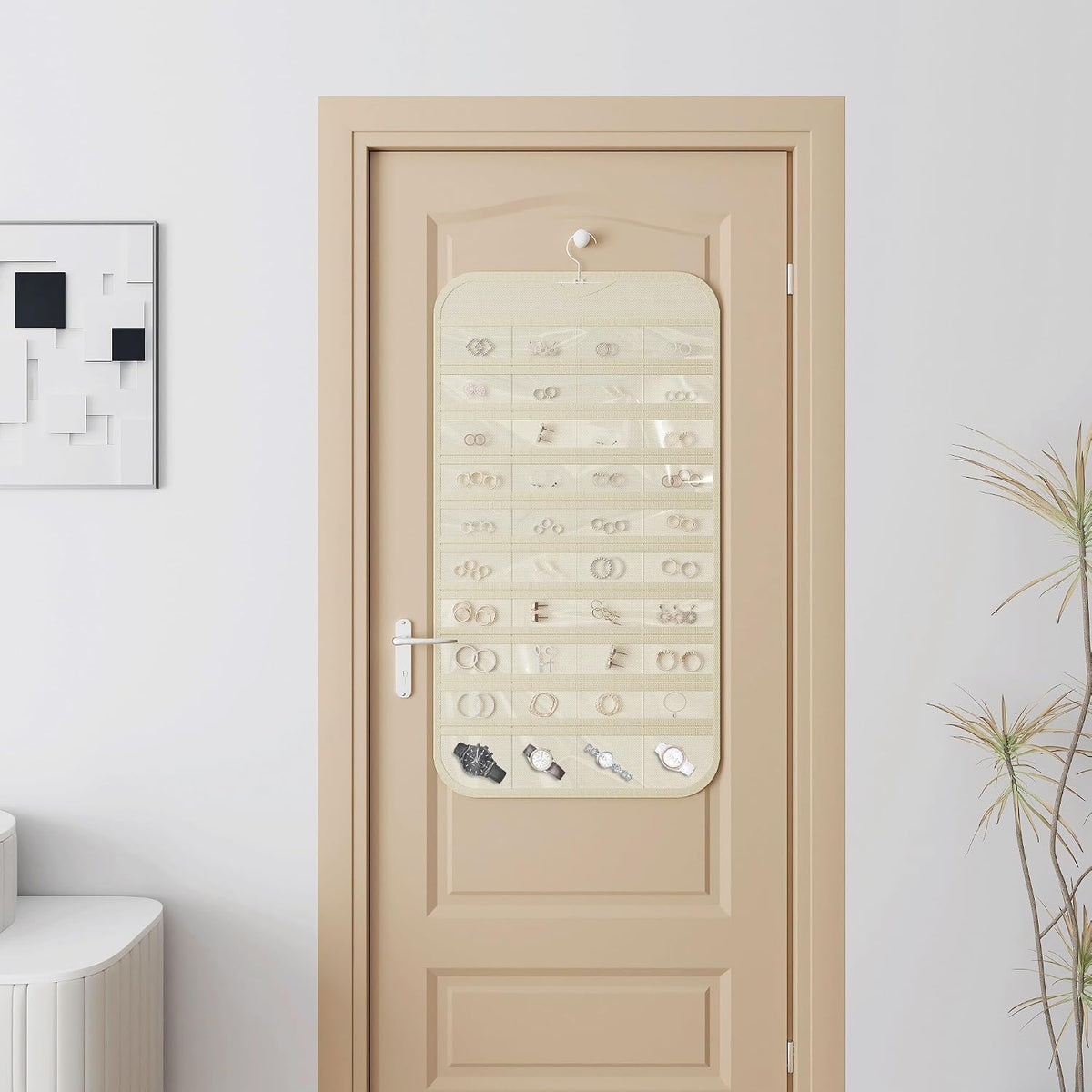 Hanging Jewelry Organizer 80-Pocket Double-Sided Storage, 2-Pack, Beige