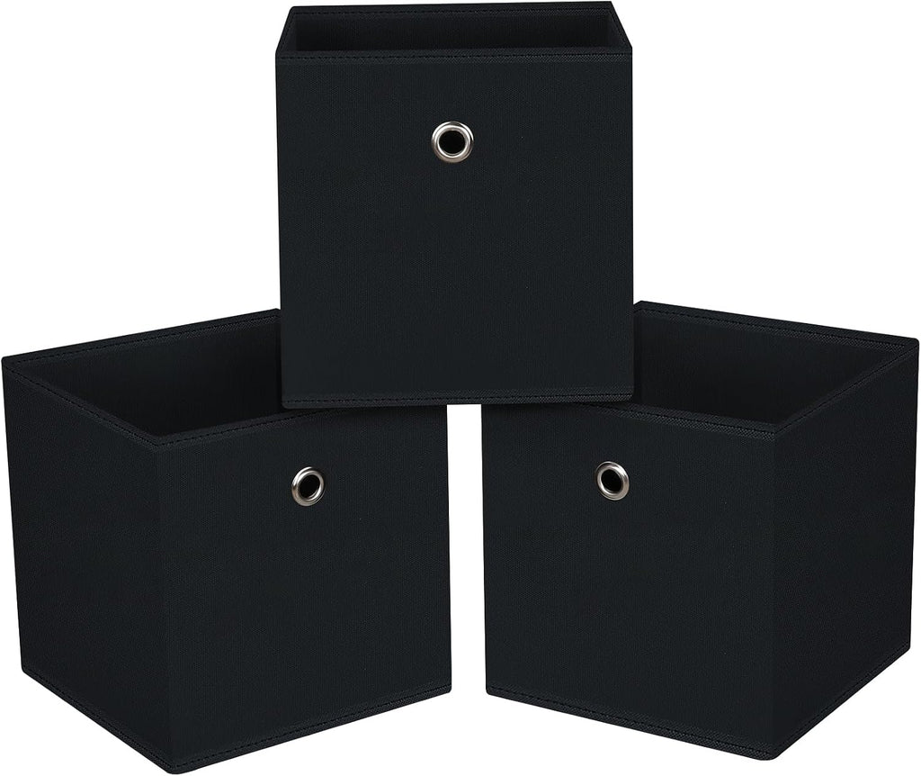 13x13x13 storage cube bins,collapsible fabric storage cubes Decorative storage basket,13 inch Record cube storage box for shelves,clothing,shelf,drawer,bathroom organizer,Set of 3 (Black)