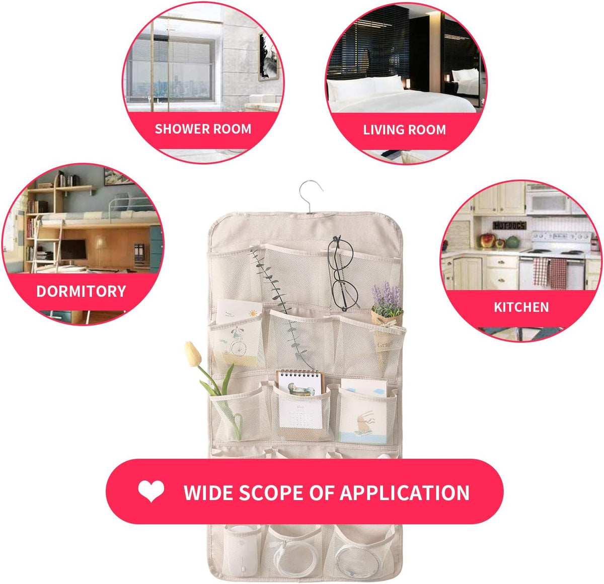 Bseash Enlarged Closet Hanging Bra Organizer with Rotating Metal Hanger, Dual Sided Wall Shelf Wardrobe Mesh Pockets Hanging Storage Bag for Bra Socks Underwear Underpants