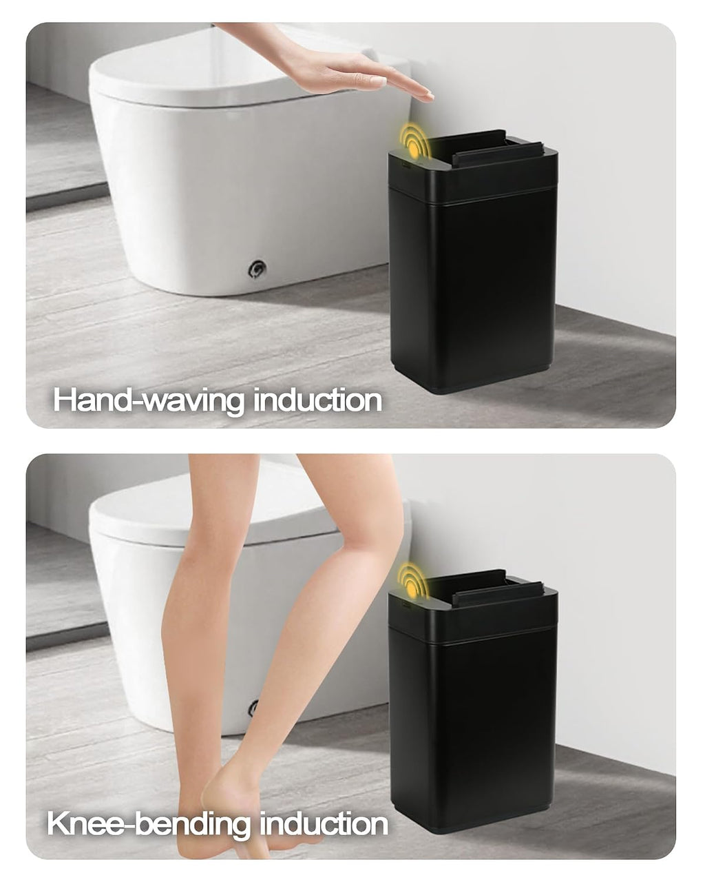 ELPHECO Slim Bathroom Trash Can with Lid 2.6 Gallon Smart Trash Can Black