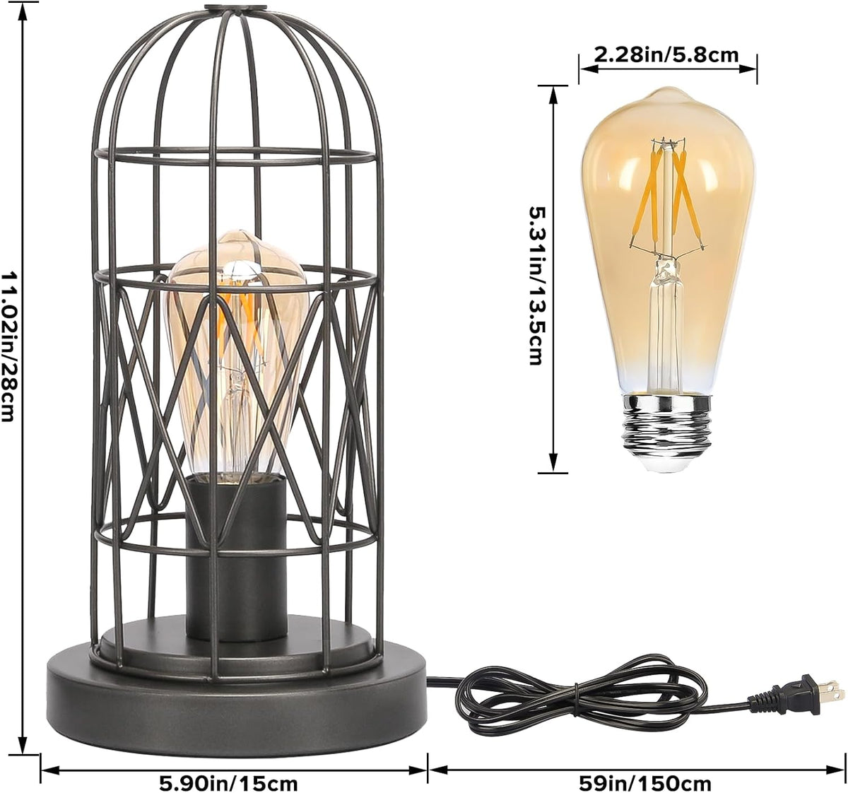 Small Touch Table Lamp, 3 Way Dimmable Industrial Nightstand Lamp, Gray