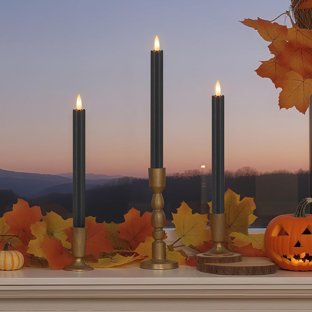 JOIONE Halloween Black Flameless Taper Candles with Remote Set of 3