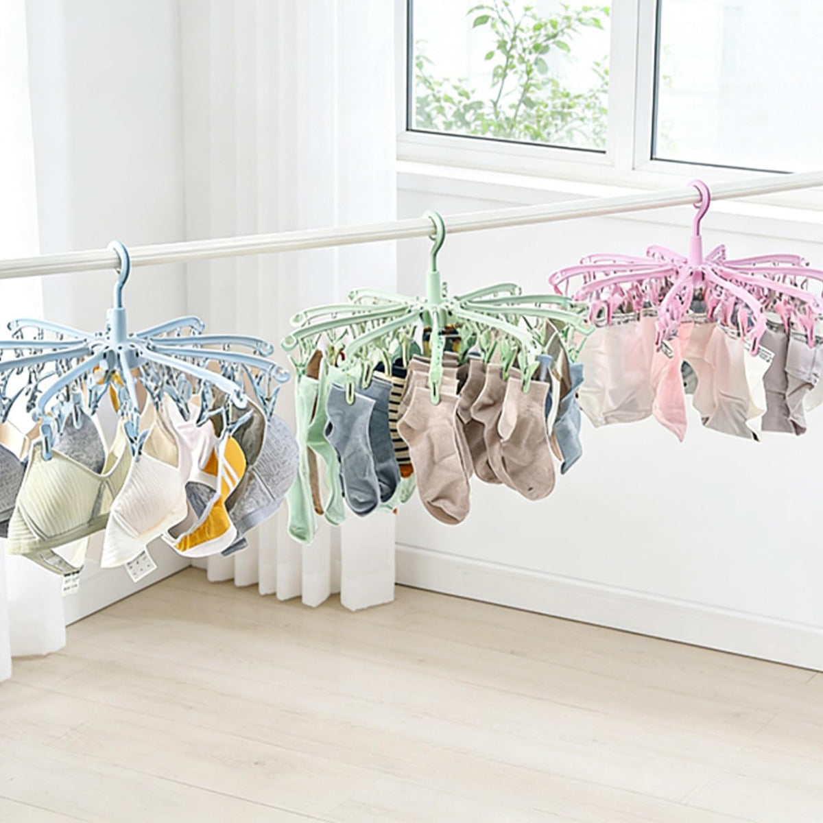 Clothes Sock Drying Hanger with 40 Clips,Foldable Hanging Rack