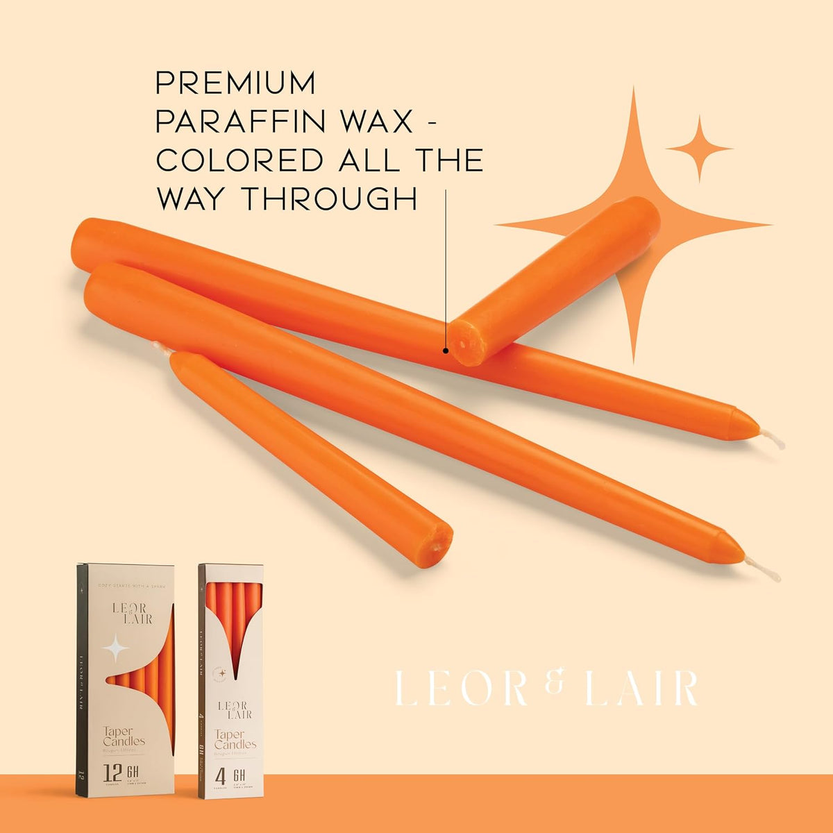 Leor & Lair Orange Taper Candles, 12 Pack, 10 Inch Fall Candlesticks