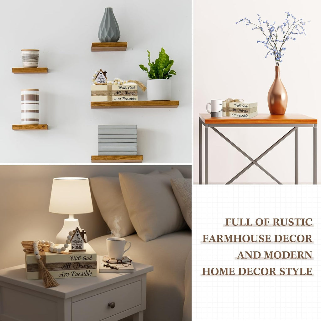 Tatuo 4 Pcs Wooden Farmhouse Decorative Books for Home Decor, God Bless