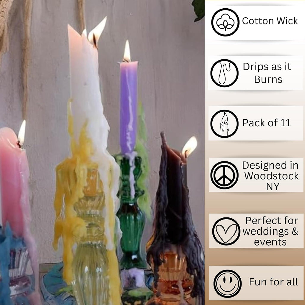 Candlestock Hippie Drippy Drip Candles - Pack of 11 Dripping Taper Candles - Wine Bottle Melting Candles (Purple)