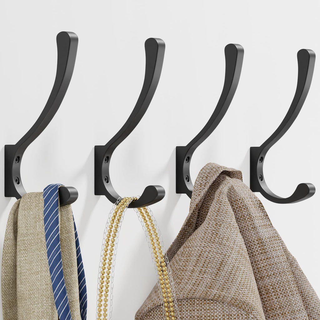 Coat Hooks Wall Mounted, Heavy Duty Hooks Hanging Towel, Black 4 Pack,Metal